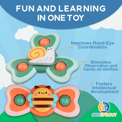 Spinner Toys for Babies, 4pcs Baby Spinners with Suction Cups for Interactive Stimulation and Sensory Development, Window Spinners for Toddlers 1-...